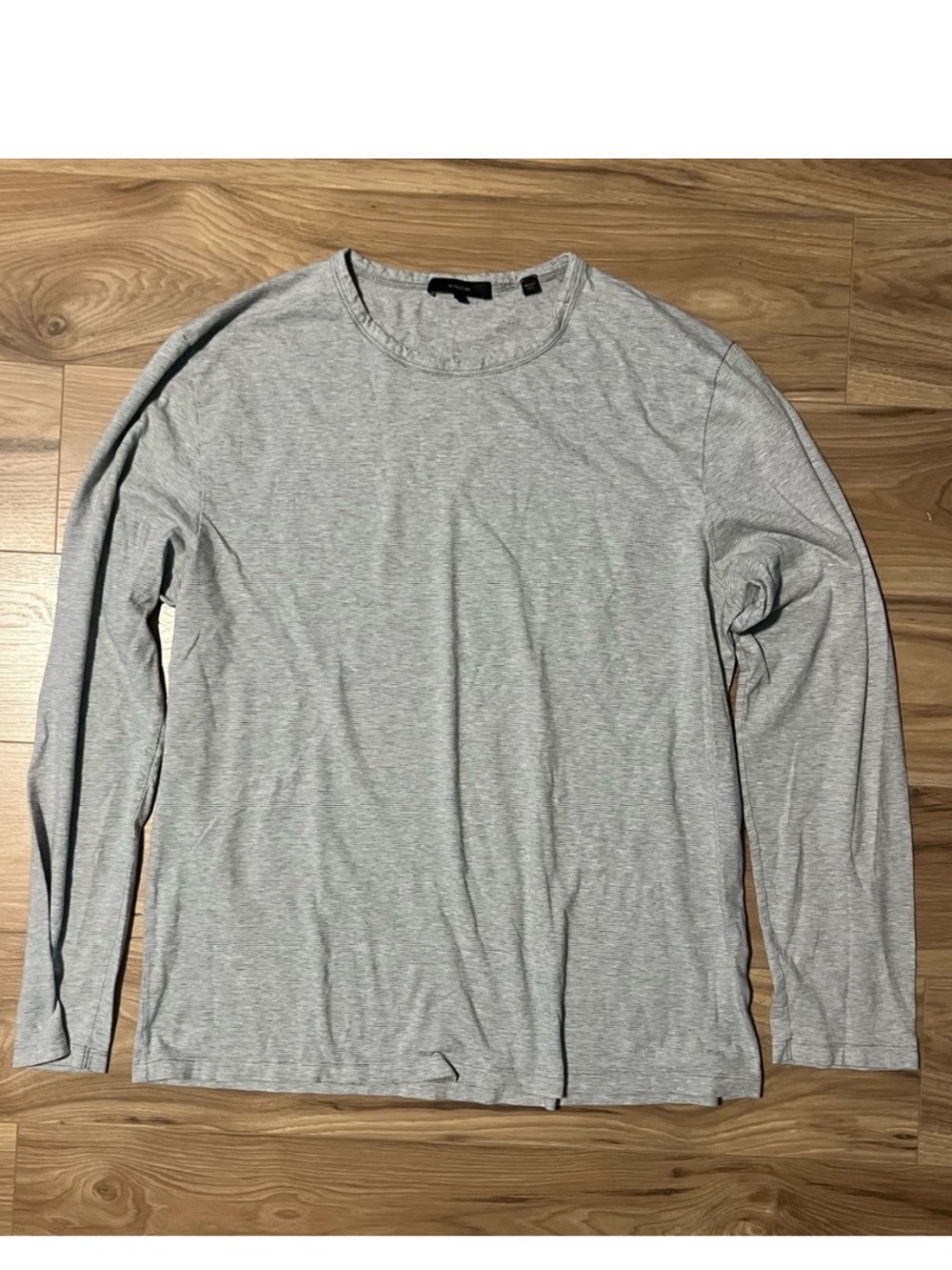 Vince Men's Long-Sleeve Striped Crewneck Shirt - Heather Gray and White